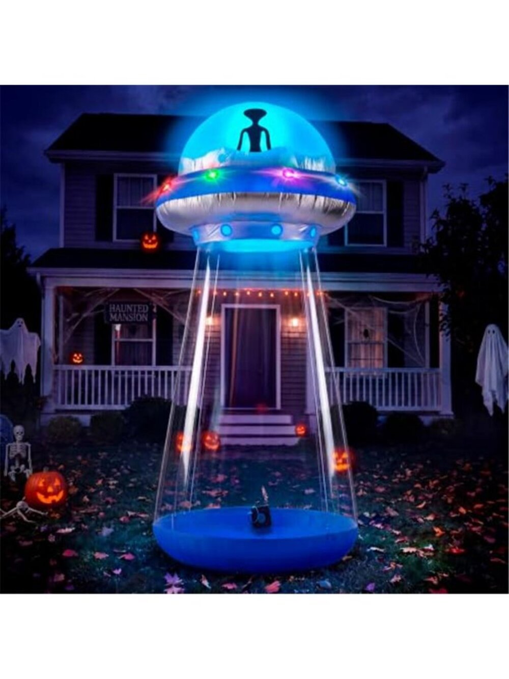 Joiedomi 9 FT Tall Halloween Inflatable UFO Abduction Decoration, Blow Up Blue